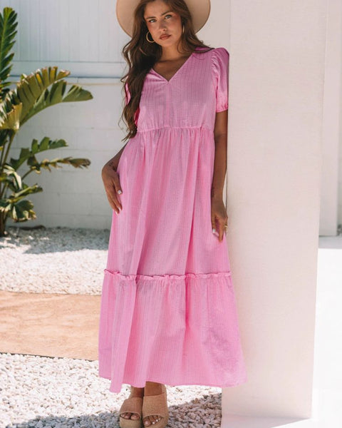 Robe rose pastel longue ample