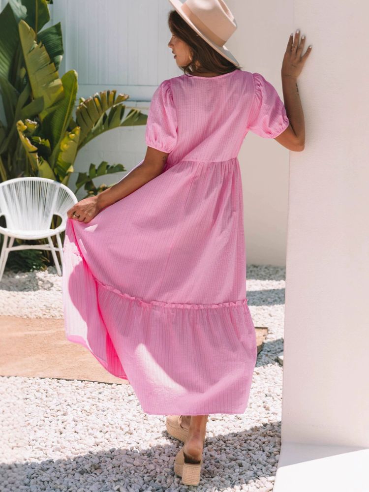 Robe rose pastel longue ample