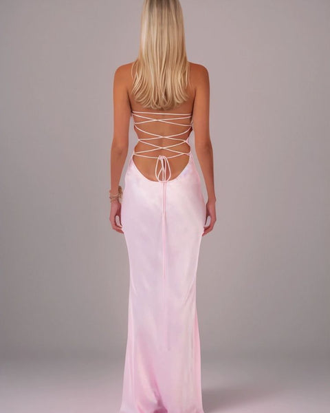 Robe satin rose femme longue