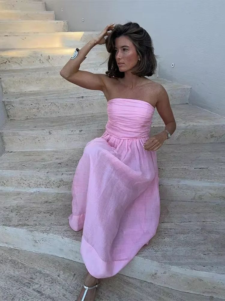 Robe rose bustier longue