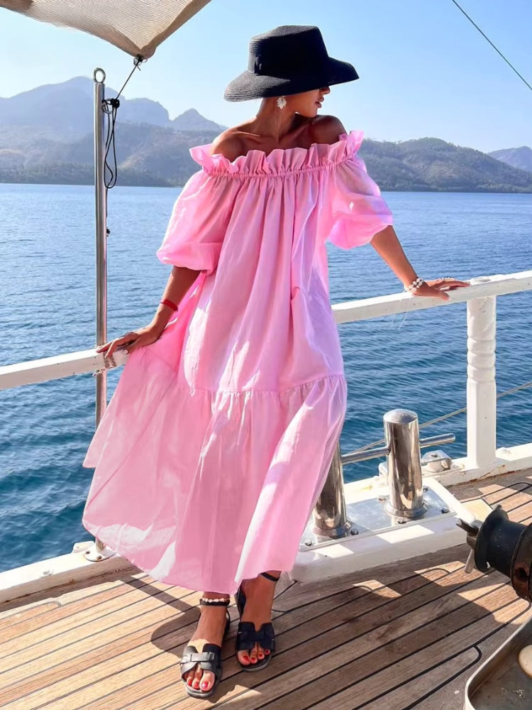 Robe rose pastel longue