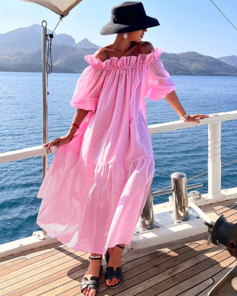 Robe rose pastel longue