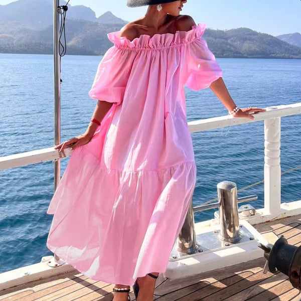 Robe rose pastel longue