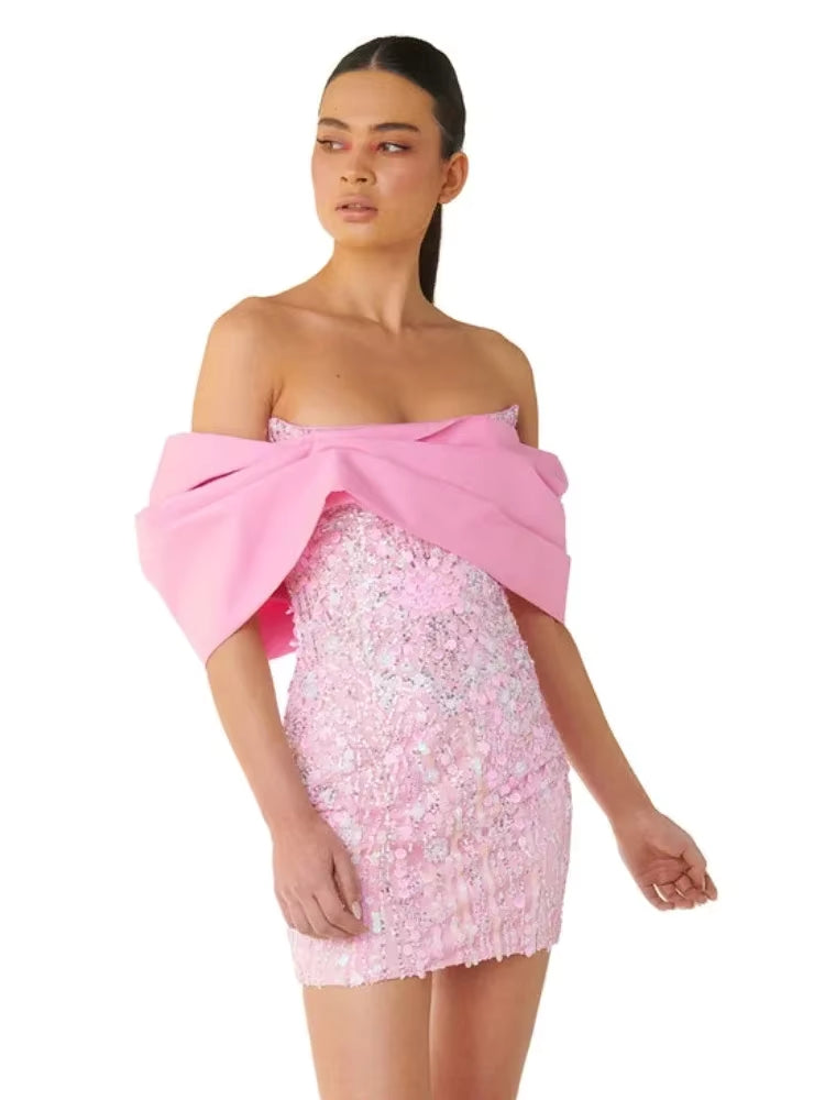 Robe rose poudré à paillette