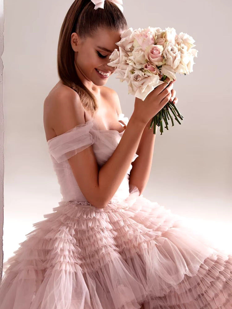 Robe de mariage longue rose poudré