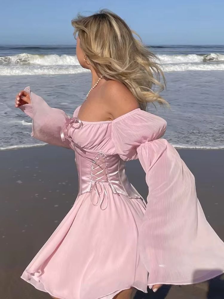 Robe rose poudré manche longue