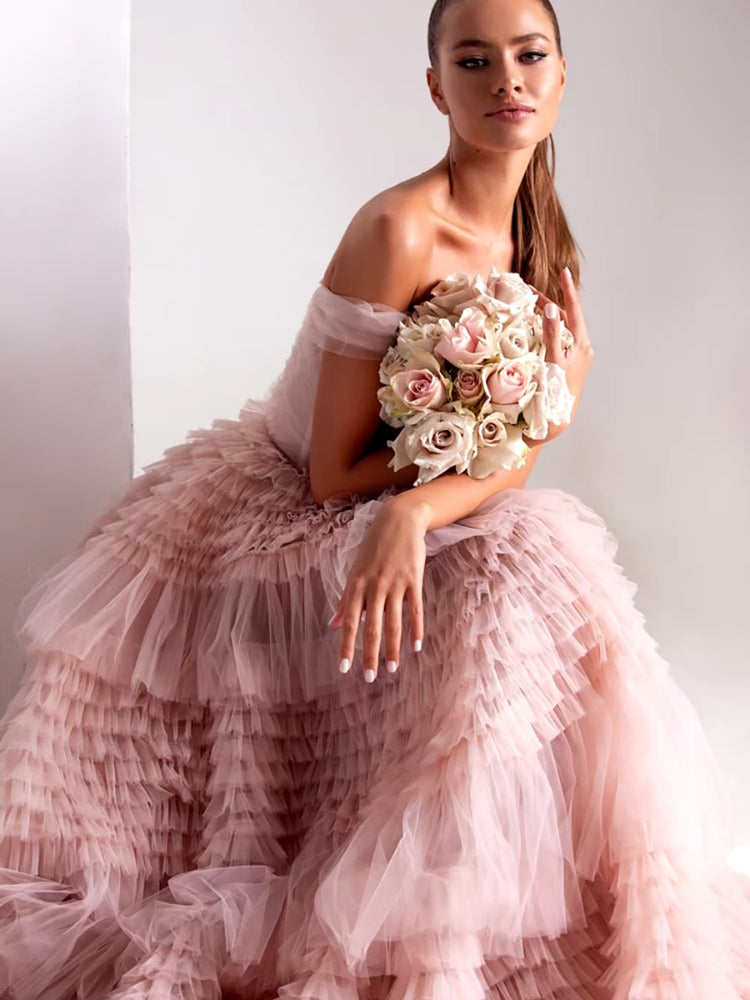 Robe de mariée longue couleur rose