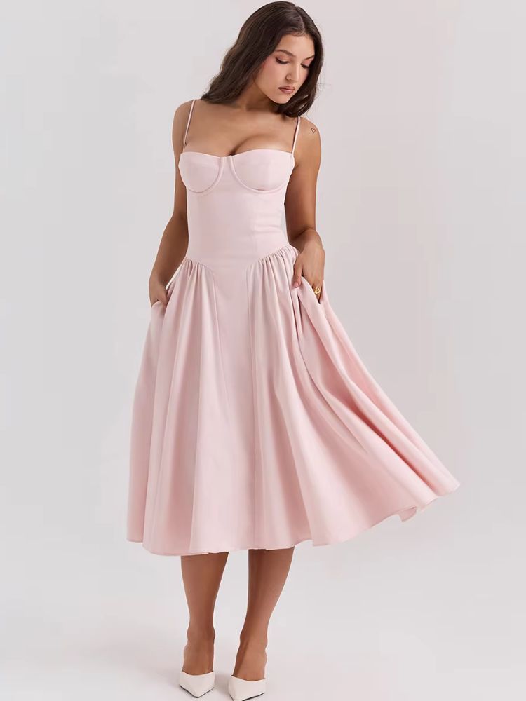 Robe rose poudré mi-longue