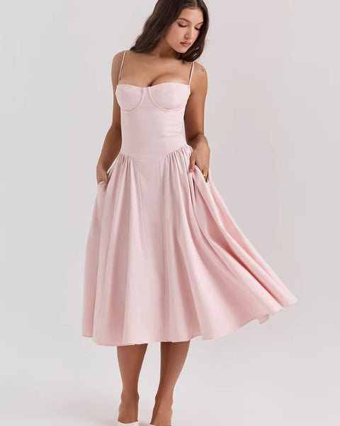 Robe rose poudré mi-longue