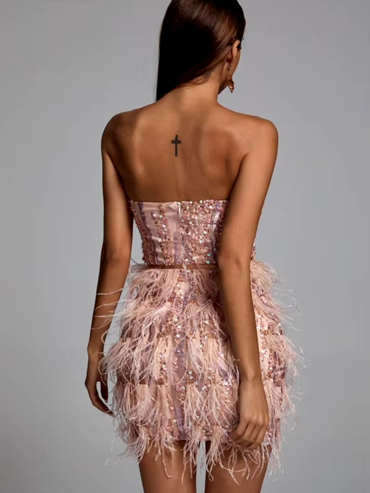 Robe à sequin rose de dos