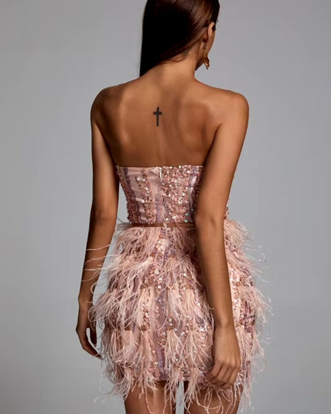 Robe à sequin rose de dos