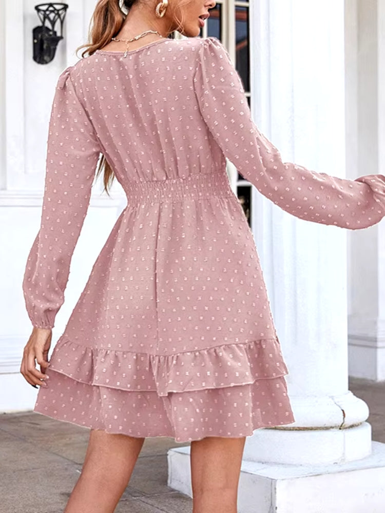 Robe trapèze rose poudrée de dos