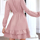 Robe trapèze rose poudrée de dos